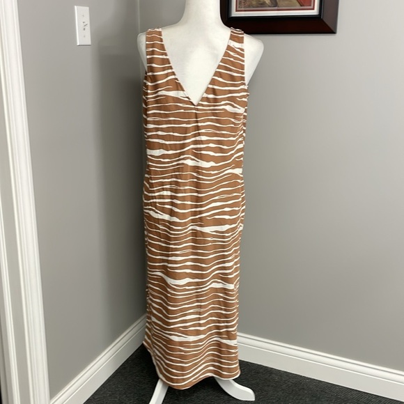 NWT A New Day Khaki Satin Maxi V-Neck Slip Dress Zebra Stripes Sexy Slinky Large - Picture 4 of 6